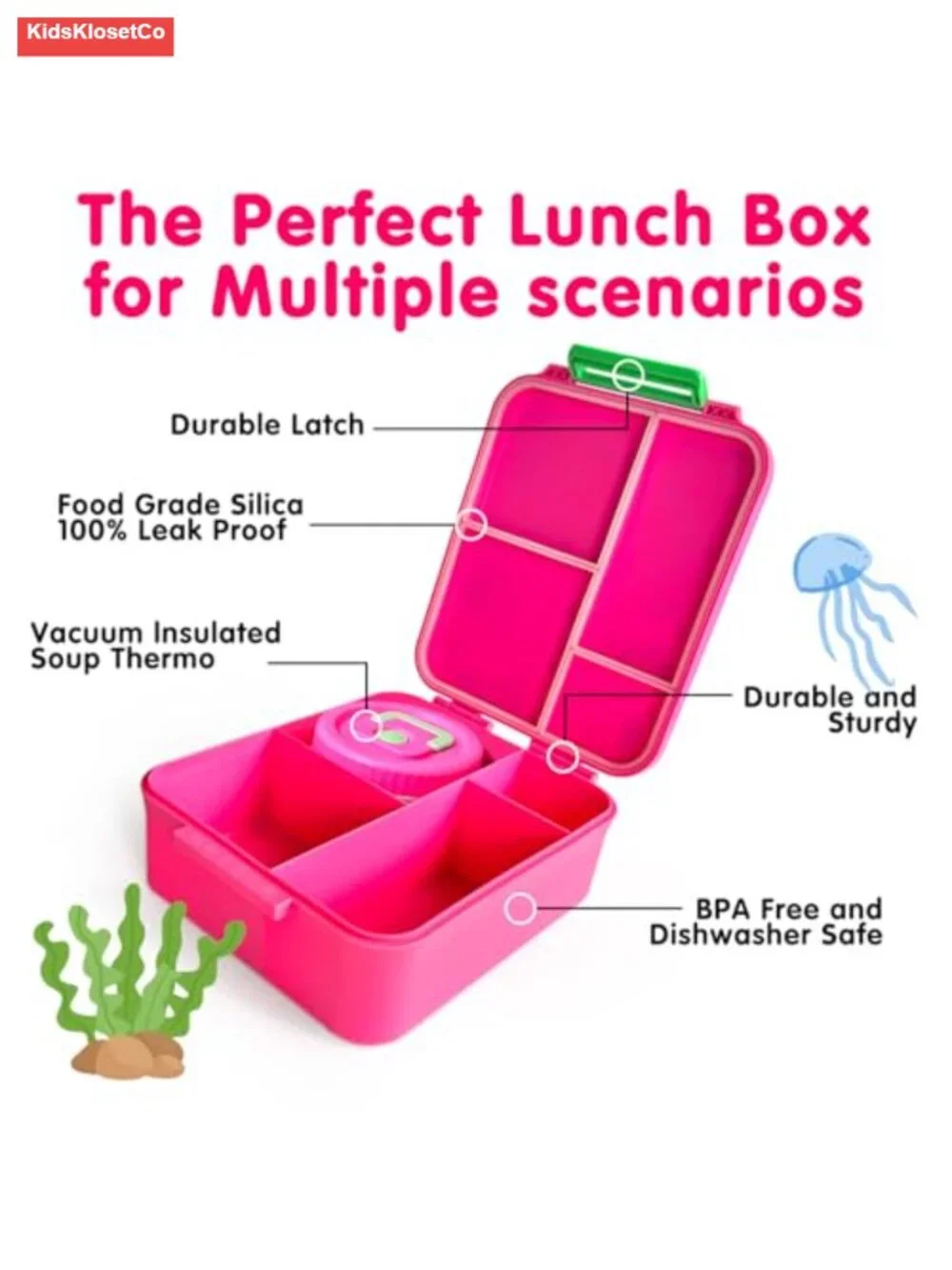 Leak Proof 4 Compartment Bento Lunch Box with Thermo